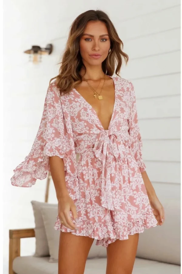 Robe fleurie rose poudre élégante et confortable : Luna