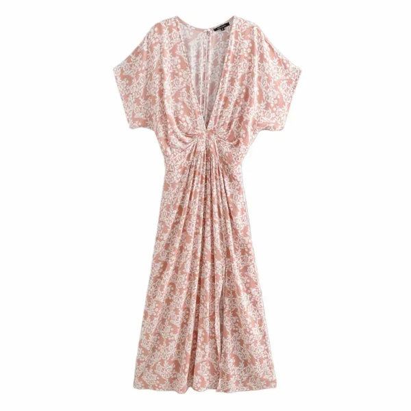 Robe longue rose poudré bohème avec imprimé floral : Serena – Image 7