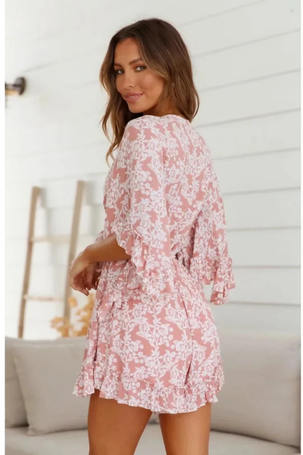 Robe fleurie rose poudre élégante et confortable : Luna – Image 4