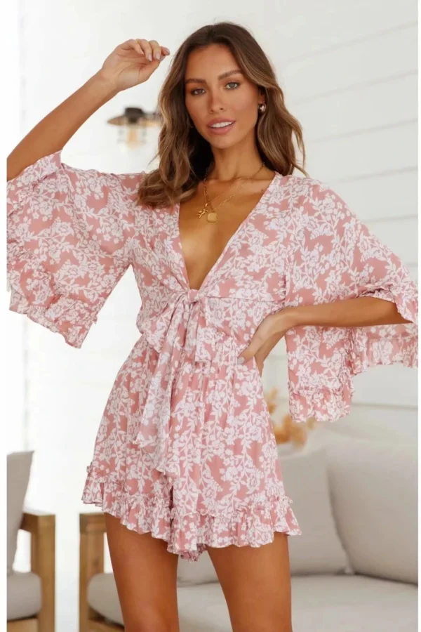 Robe fleurie rose poudre élégante et confortable : Luna – Image 3