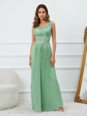 Robe longue plissée vert d'eau élégante : Zélie