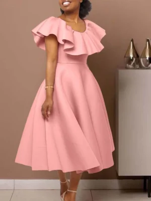Robe de cérémonie rose poudré à volants : Nina
