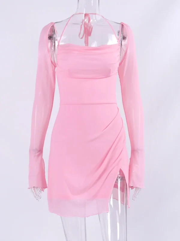 Robe d'été rose poudré manches longues : Elodie – Image 6