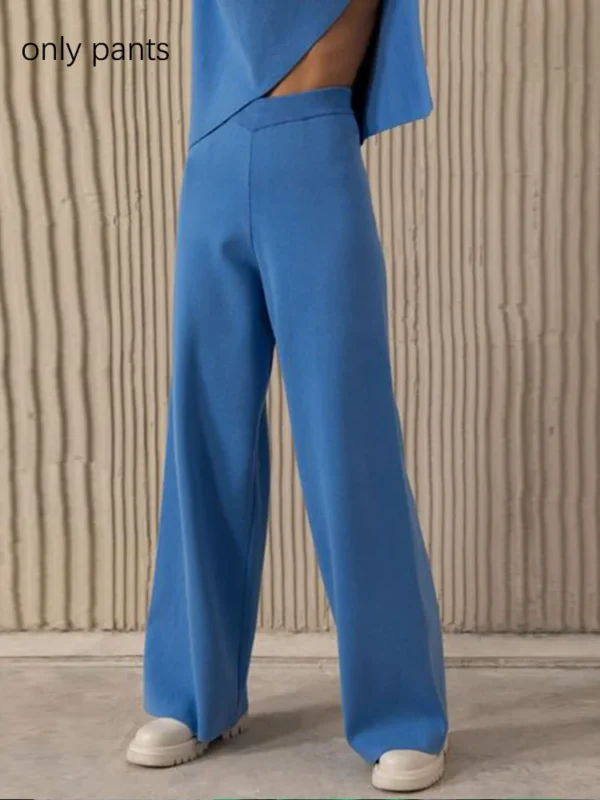 Pantalon palazzo bleu chic avec ceinture élastique : Élodie – Image 3