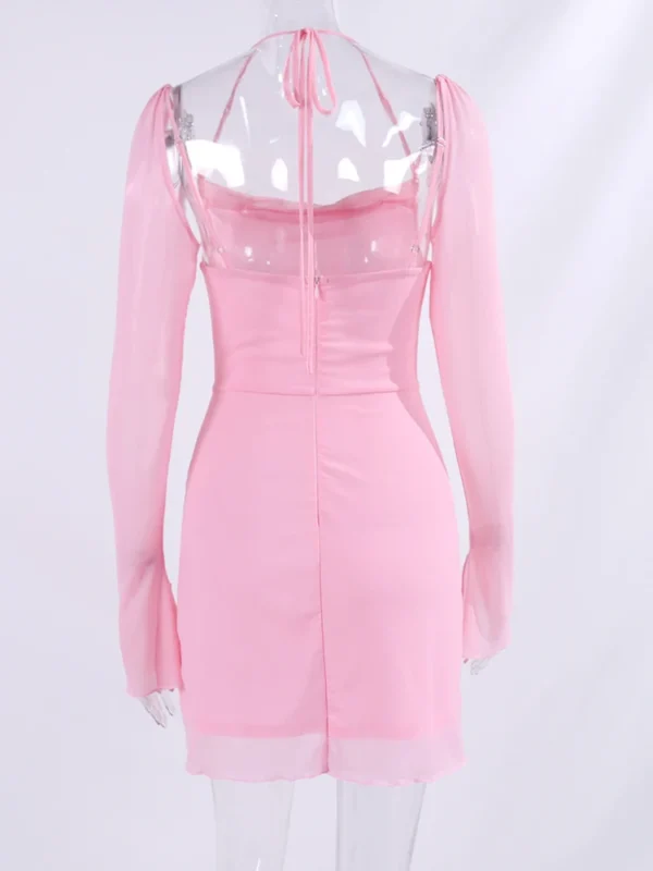 Robe d'été rose poudré manches longues : Elodie – Image 7