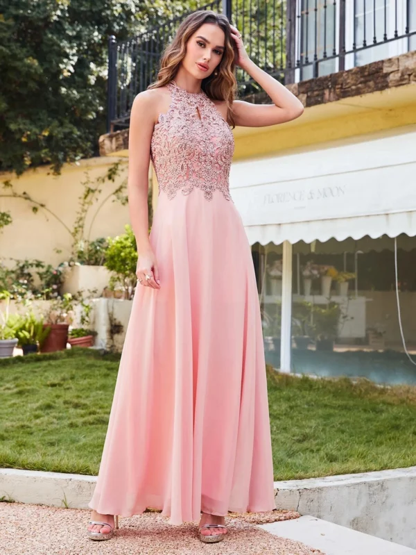 Robe de bal rose poudré col montant : Élégance Florence – Image 5