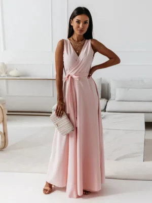 Robe de cocktail rose poudre élégante : Amélia