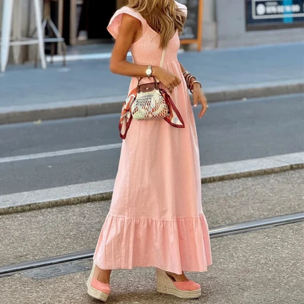 Robe longue d'été rose poudré élégante : Mélodie – Image 3