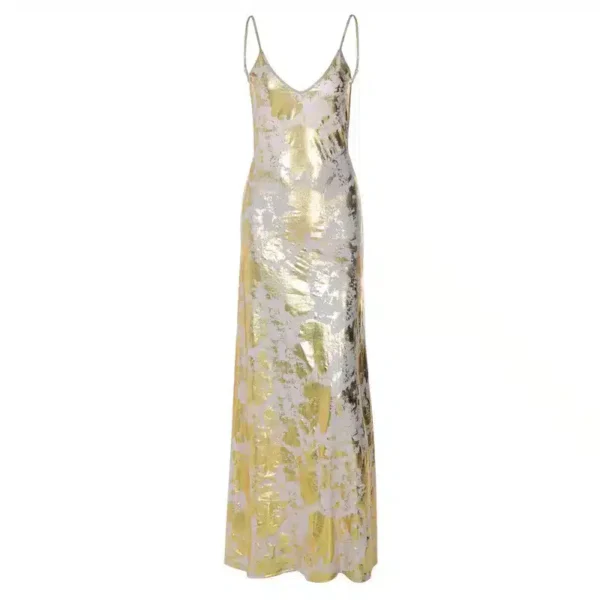 Robe longue imprimée dorée : Élégance Intemporelle – Image 5