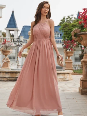 Robe de gala rose poudré élégante : Amalia