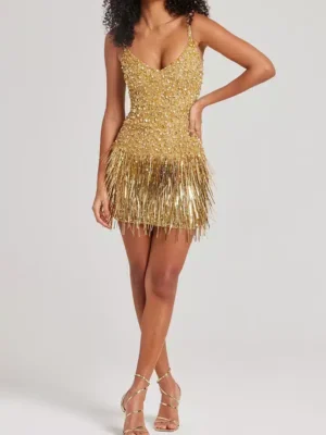 Robe à frange doré élégante et glamour : Noémie
