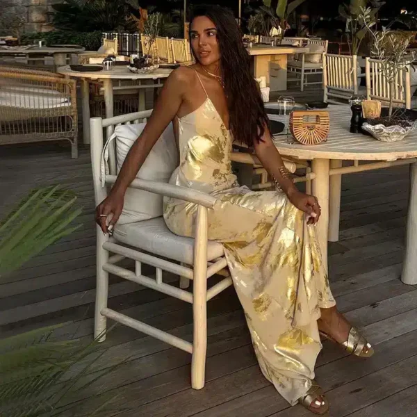 Robe longue imprimée dorée : Élégance Intemporelle – Image 2