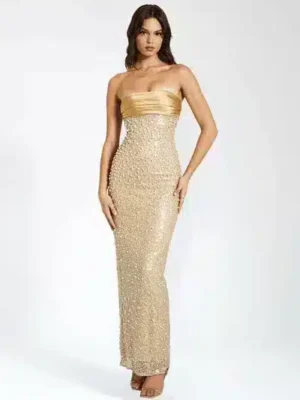 Robe longue dorée à bustier : Aurelia