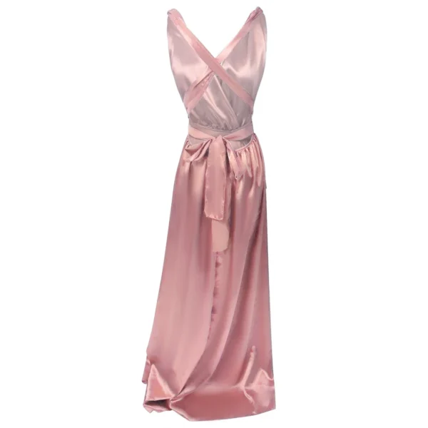 Robe satin rose poudré ceinturée : Isabelle – Image 2
