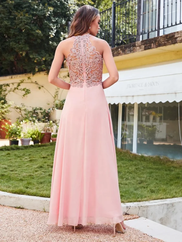 Robe de bal rose poudré col montant : Élégance Florence – Image 4