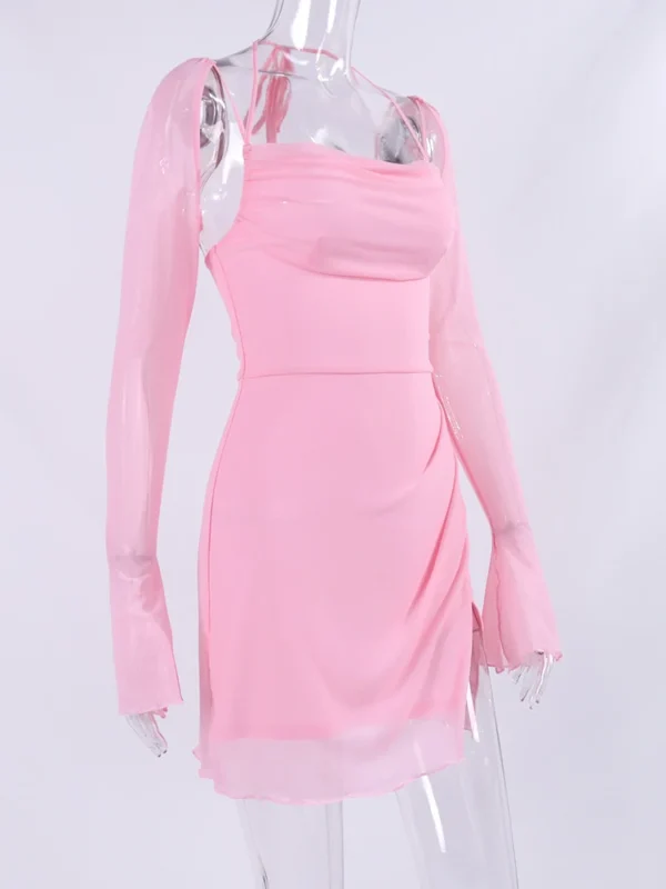 Robe d'été rose poudré manches longues : Elodie – Image 8