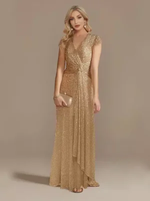 Robe longue champagne doré en V : Estelle