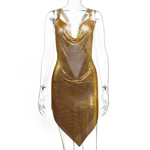 Robe à bretelles fines en satin doré : Théa – Image 4