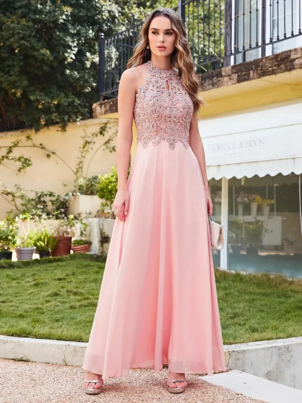 Robe de bal rose poudré col montant : Élégance Florence – Image 6