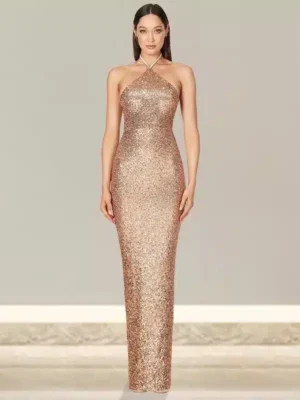 Robe longue moulante à paillettes éclatantes : Yvette
