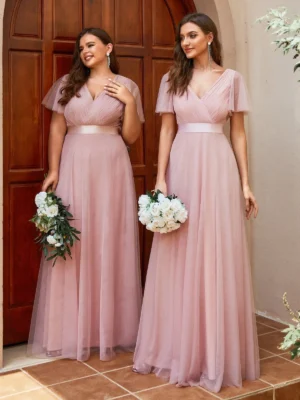 Robe témoin de mariage rose poudré élégante : Lucille