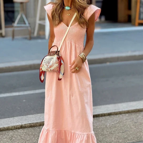 Robe longue d'été rose poudré élégante : Mélodie – Image 2