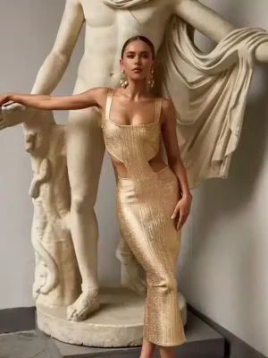 Robe brillante dorée élégante : Priscille