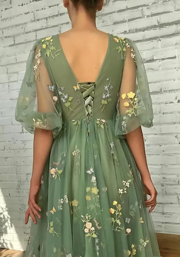 Robe bohème vert d'eau avec manches bouffantes : Camille – Image 5