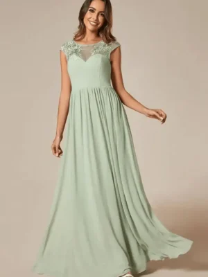Robe cérémonie vert d’eau avec broderies florales : Alicia