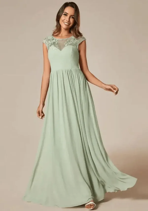 Robe cérémonie vert d’eau avec broderies florales : Alicia