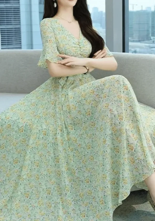 Robe champetre fleur vert d’eau : Léonie – Image 2