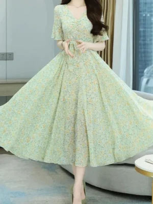 Robe champetre fleur vert d’eau : Léonie