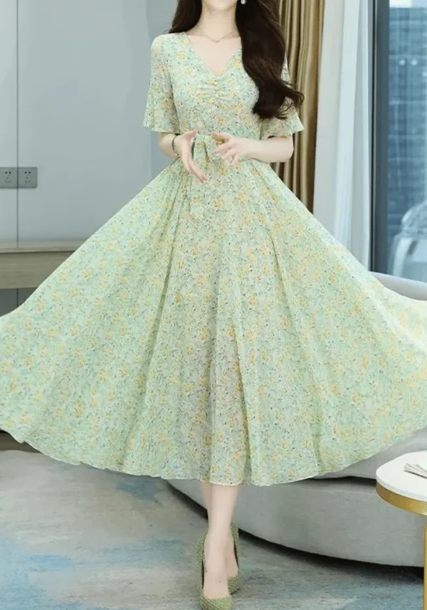 Robe champetre fleur vert d’eau : Léonie