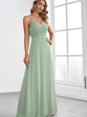 Robe dos nu vert d’eau avec bustier plissé : Sabine