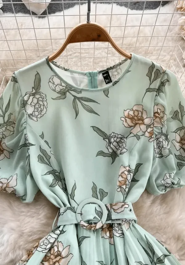 Robe fluide vert d’eau fleur design floral : Elodie – Image 2