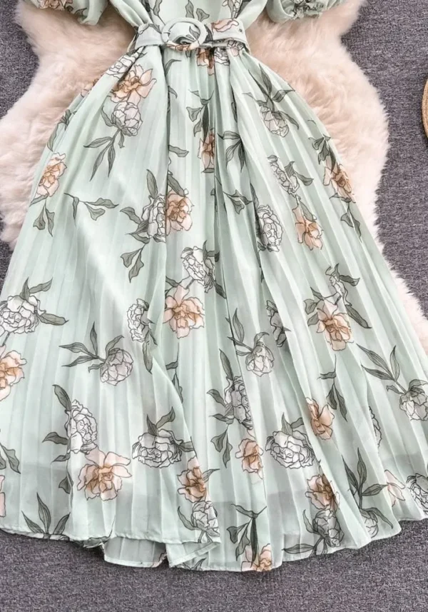 Robe fluide vert d’eau fleur design floral : Elodie – Image 3
