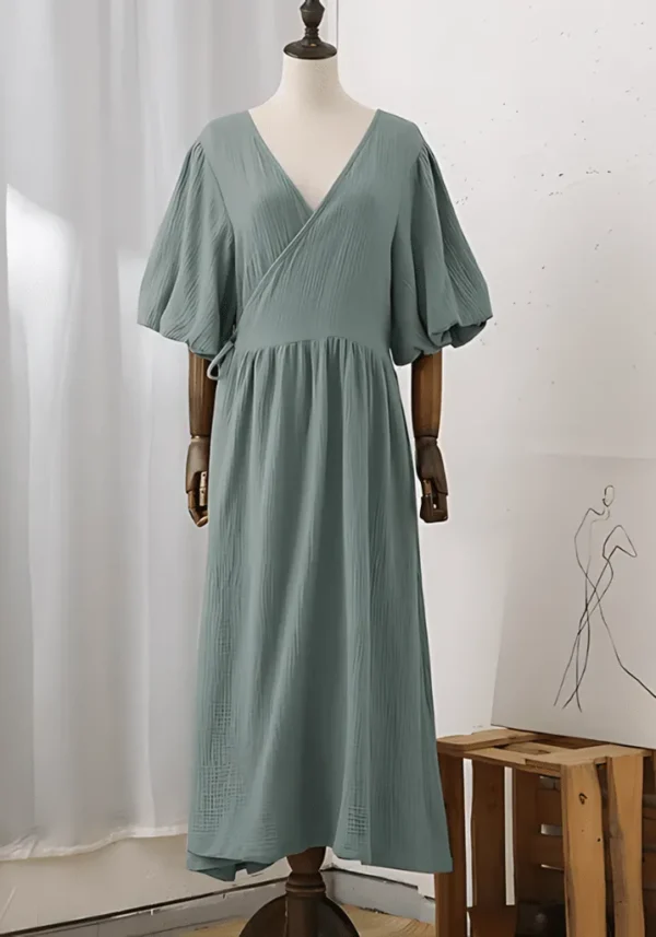 Robe gaze de coton vert d’eau mi-longue : Éliane – Image 2