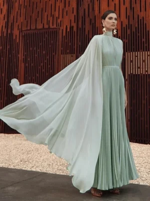 Robe longue plissée vert d’eau : Manon
