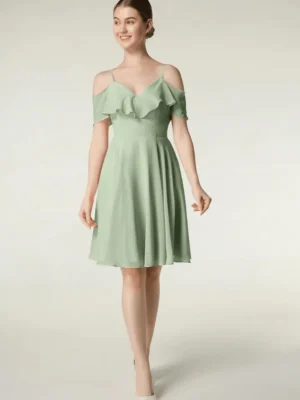 Robe mousseline vert d'eau avec épaules dénudées : Acacia