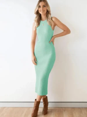 Robe pull vert d’eau élégante et confortable : Céleste