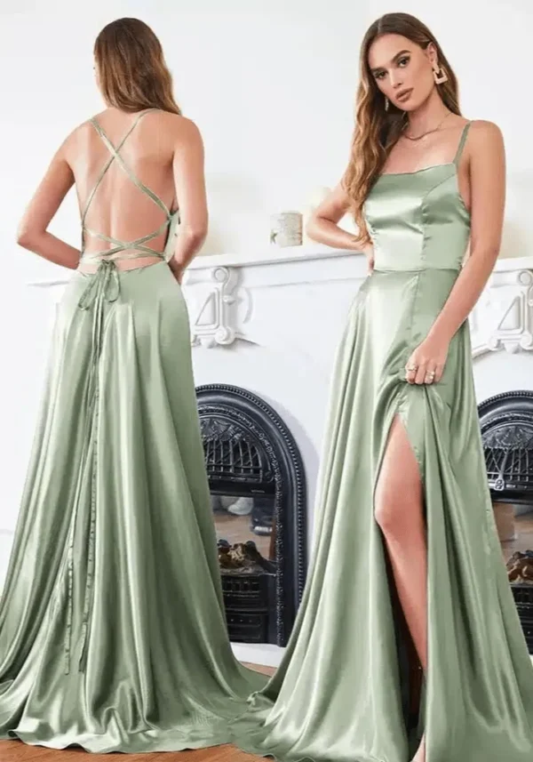 Robe vert d’eau femme avec fente élégante : Lia – Image 2