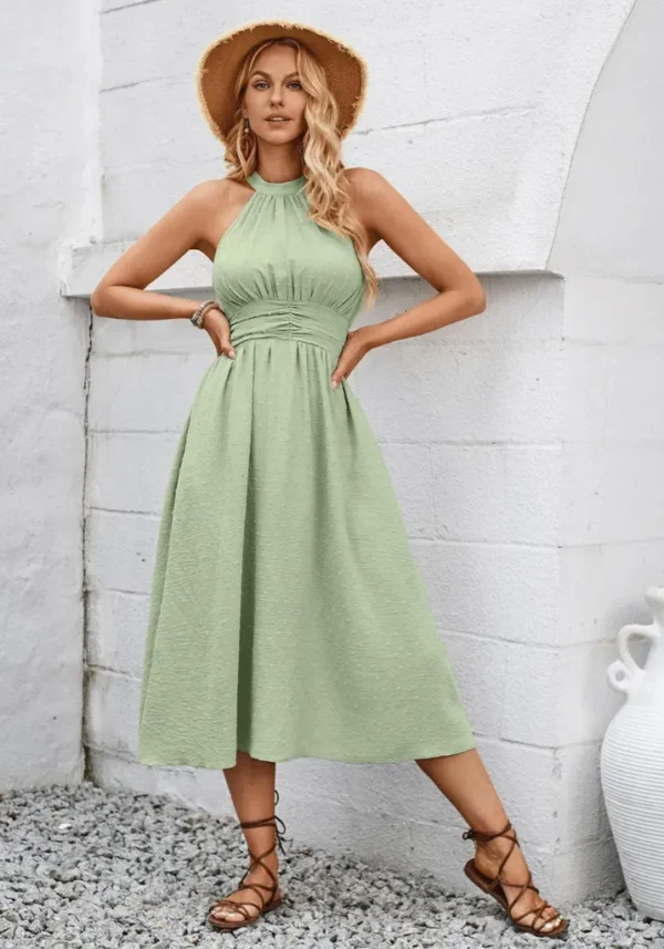 Robe empire vert d’eau sans manche élégante : Élodie