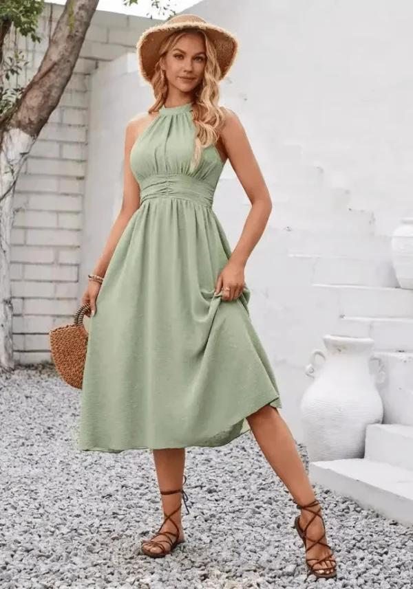 Robe empire vert d’eau sans manche élégante : Élodie – Image 3