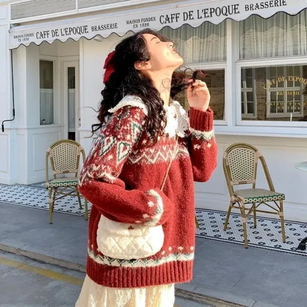Pull jacquard ethnique aux tons chauds : Aria – Image 3