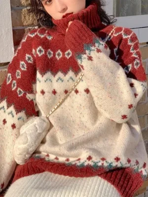 Pull jacquard ethnique aux tons chauds : Aria