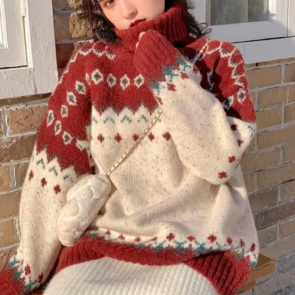 Pull jacquard ethnique aux tons chauds : Aria