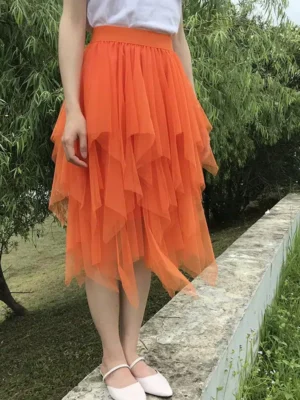 Jupe tulle orange à volants : Tangerine