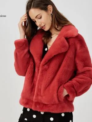 Veste moumoute rouge élégante et chaude : Claudie