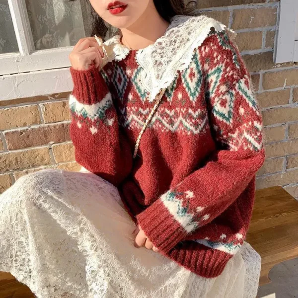 Pull jacquard ethnique aux tons chauds : Aria – Image 5