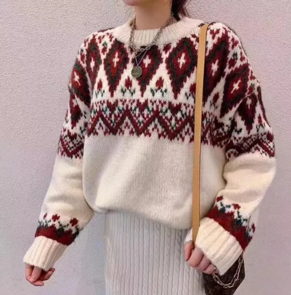 Pull jacquard ethnique aux tons chauds : Aria – Image 9